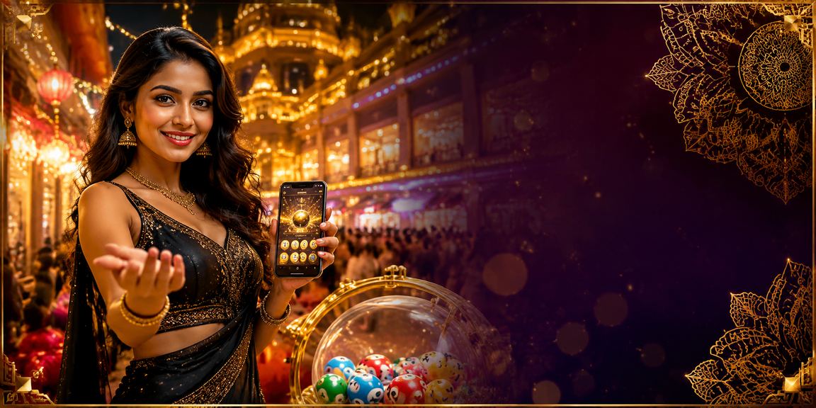 Vibrant Indian market at night with lottery and entertainment